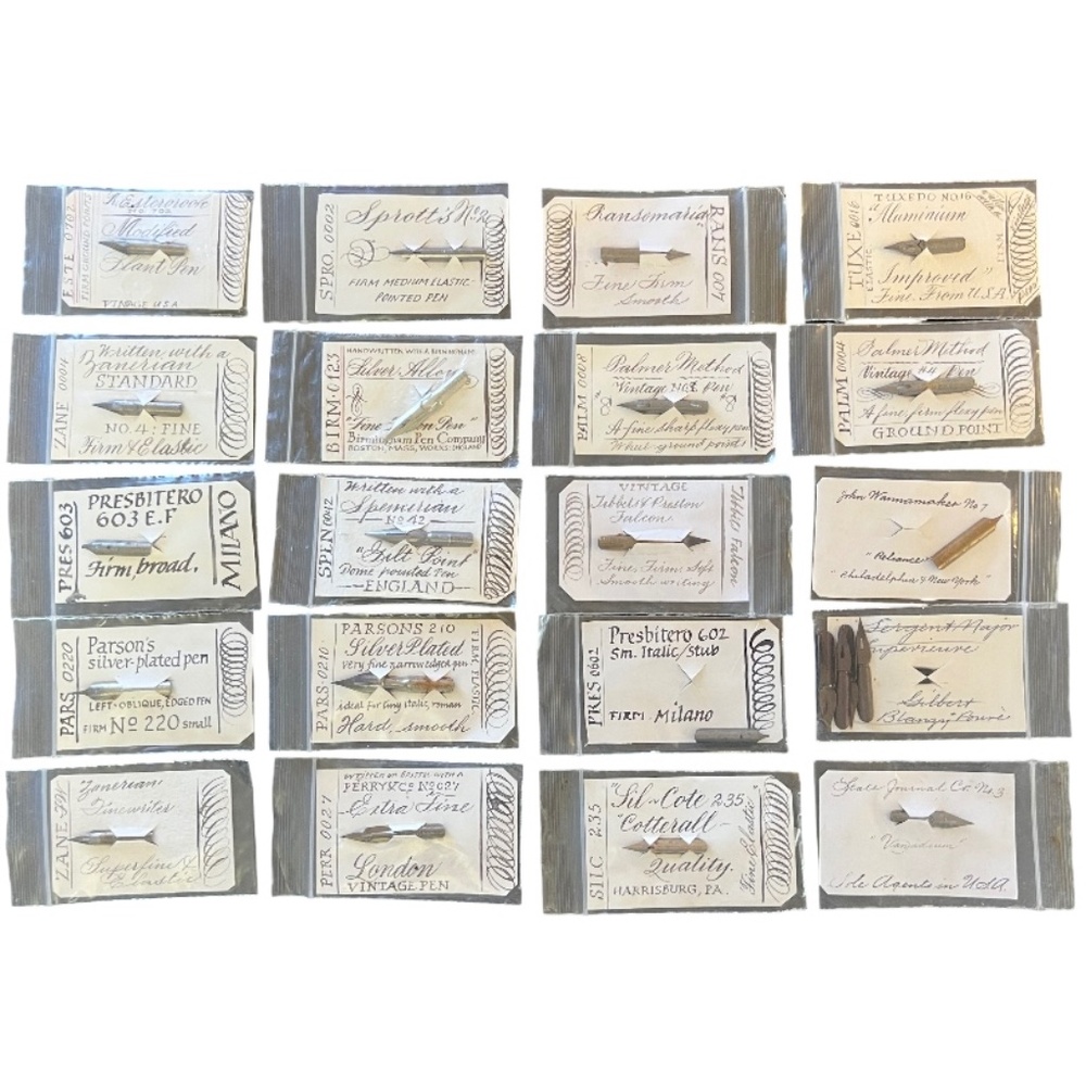 Lot of Vintage Antique Dip Pen Nibs on Sample Writing Cards